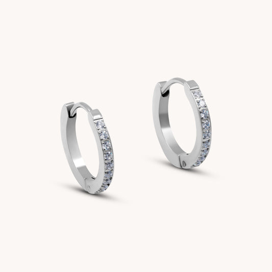 30E3125 - Pave Huggie Hoops, Silver