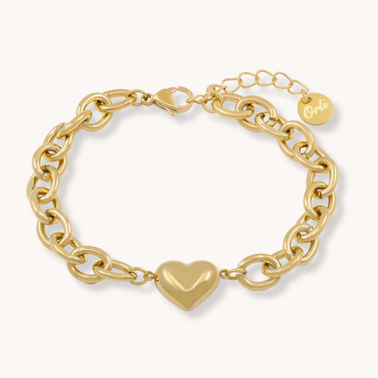 30B2231G - Heart Link Chunky Bracelet, Gold