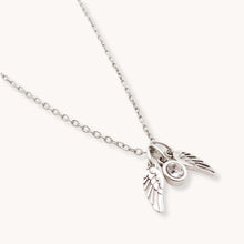 Load image into Gallery viewer, 30N1634 - Twin Angel Wings &amp; Birthstone Necklace, Silver