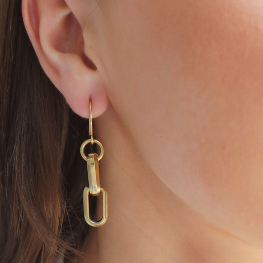 30E3066G - Square Link Hook Earrings, Gold