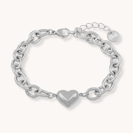 30B2231 -  Heart Link Chunky Bracelet, Silver