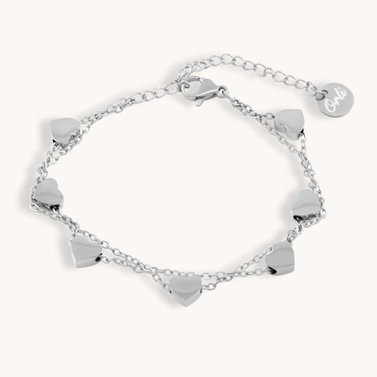 30B2103 - Layered Heart Charm Bracelet, Silver