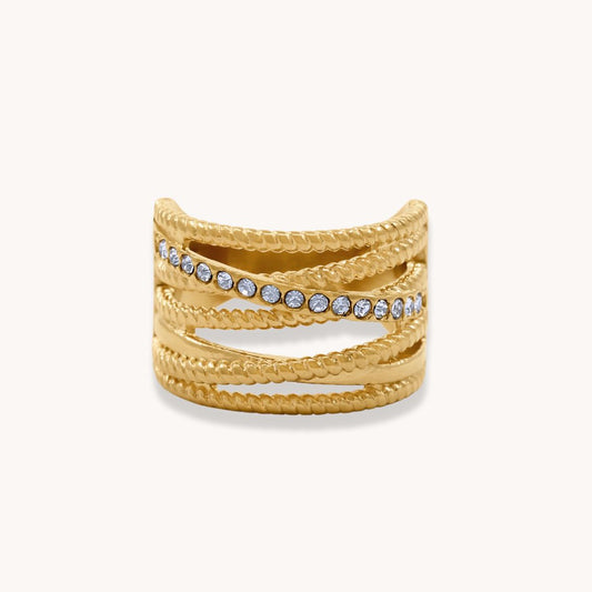 30R5113G - Amber Crystal Crossover Ring, Gold