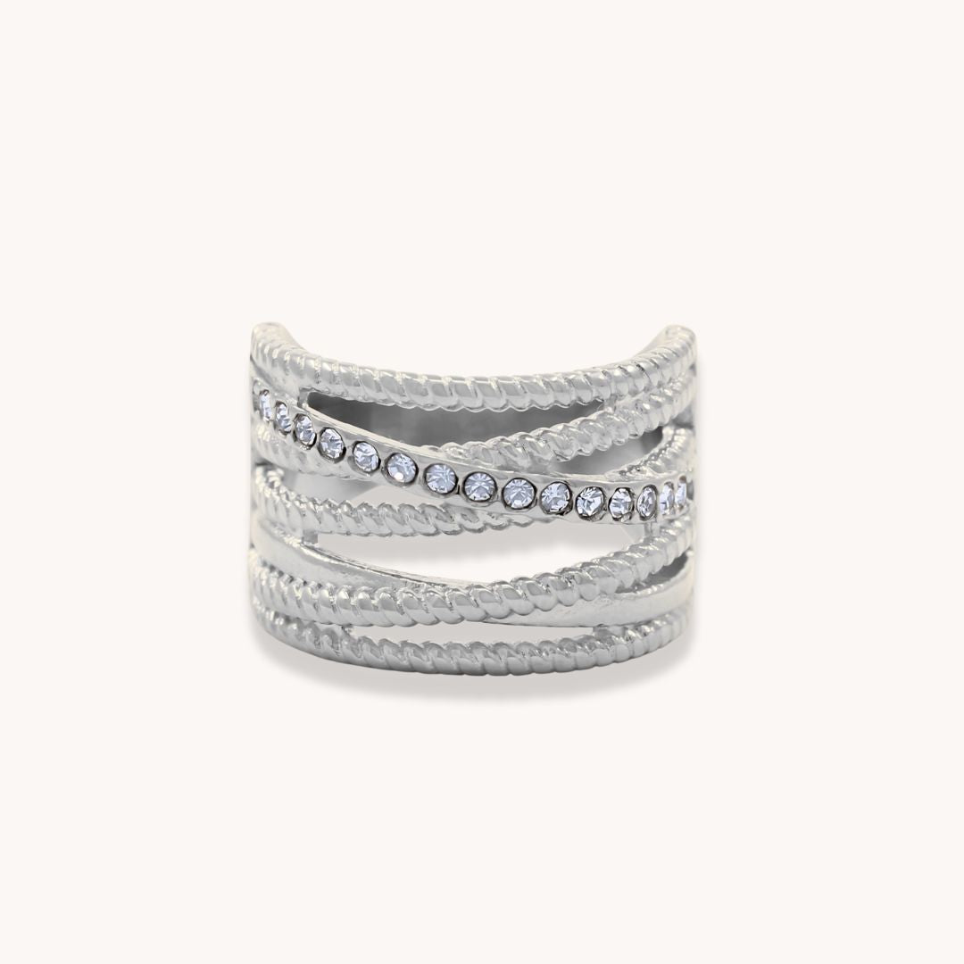 30R5113 - Amber Crystal Crossover Ring, Silver