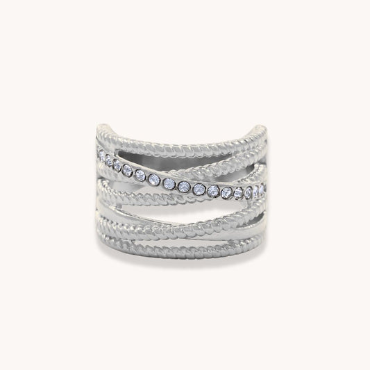 30R5113 - Amber Crystal Crossover Ring, Silver