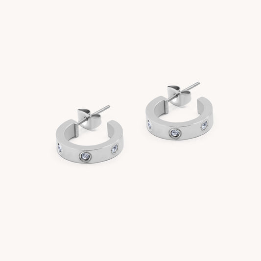 30E3143 - Cali Crystal Hoops, Silver