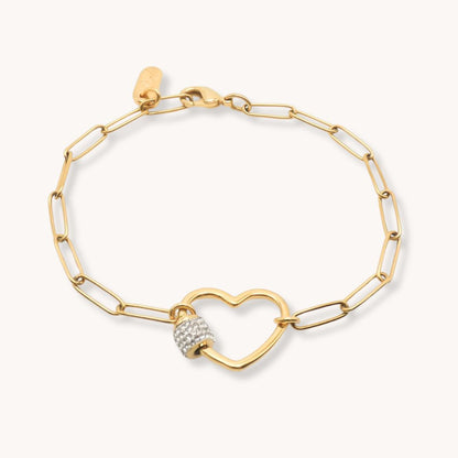 30B2836G - Crystal Heart Lock Bracelet, Gold