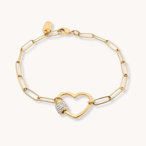 30B2836G - Crystal Heart Lock Bracelet, Gold