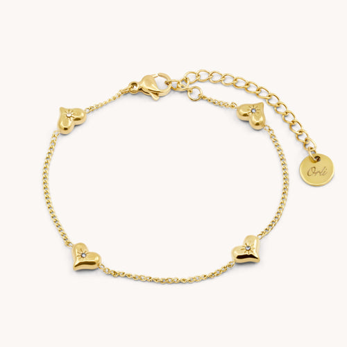 30B2019G - Crystal Starburst Multi Heart Bracelet, Gold
