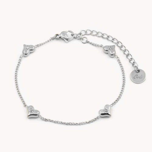 30B2019 - Crystal Starburst Multi Heart Bracelet, Silver