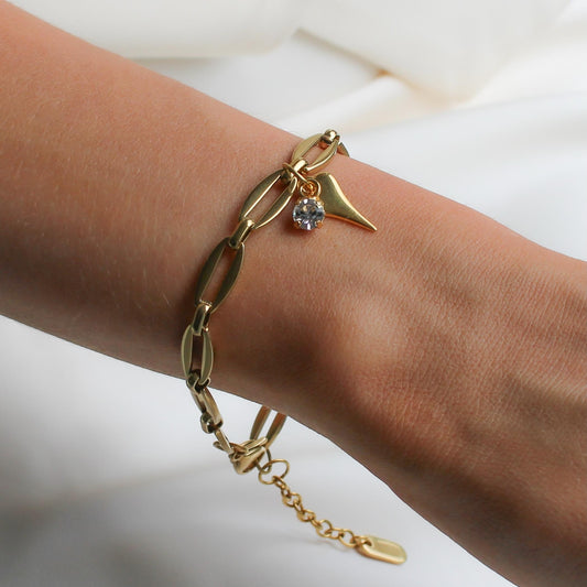 30B2808G - Mini Hourglass Heart & Birthstone Long Link Bracelet, Gold