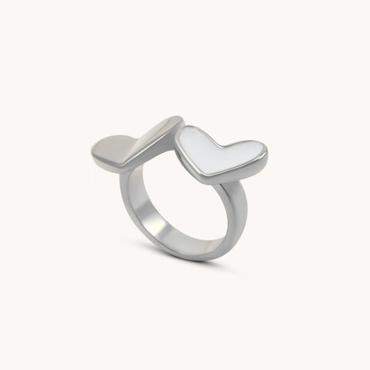 30R5116 - Enamel Duo Heart Ring, Silver