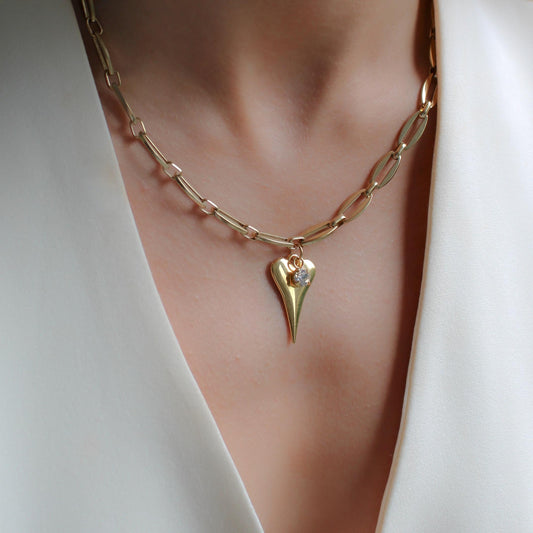 30N1804G - Hourglass Heart & Birthstone Long Link Necklace, Gold