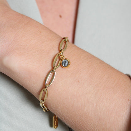 30B2863G - Long Link Birthstone Bracelet, Gold