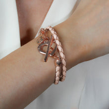 Load image into Gallery viewer, 30B7015R - Pleated Leather Wrap Bracelet, Rose Gold &amp; Pearlised Nude