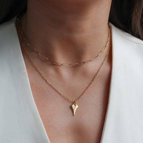 30N1617G - Mini Hourglass Heart Fine Chain Necklace, Gold