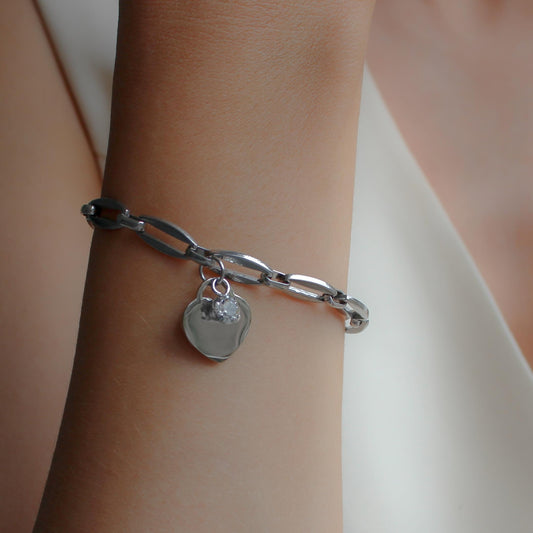 30B2805 - Classic Heart & Birthstone Long Link Bracelet, Silver
