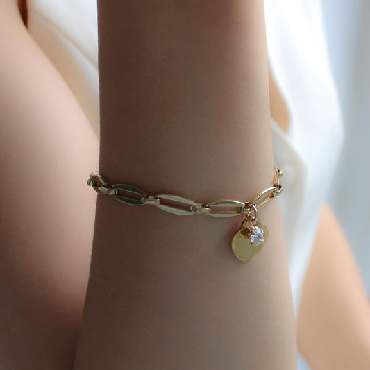 30B2805G - Classic Heart & Birthstone Long Link Bracelet, Gold