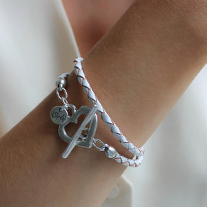 30B7015 Pleated Leather Wrap Bracelet, Silver & White