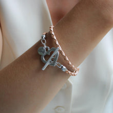 Load image into Gallery viewer, 30B7015 - Pleated Leather Wrap Bracelet, Silver &amp; Pearlised Nude
