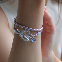 Load image into Gallery viewer, 30B7015 - Pleated Leather Wrap Bracelet, Silver &amp; Pink