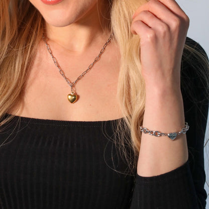 30B2231 -  Heart Link Chunky Bracelet, Silver