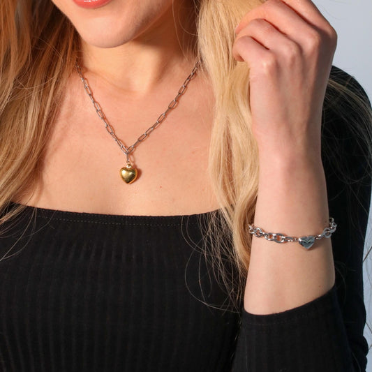 30B2231 -  Heart Link Chunky Bracelet, Silver