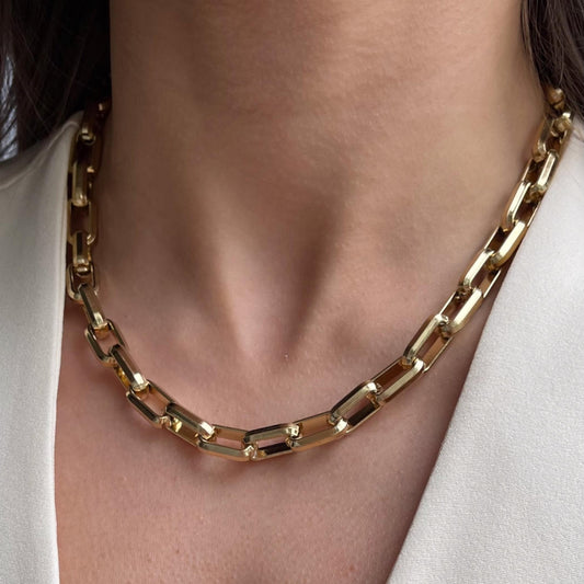 30N1300G - Square Link Necklace, Gold