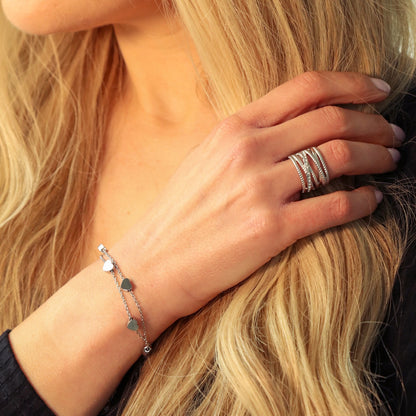 30B2103 - Layered Heart Charm Bracelet, Silver