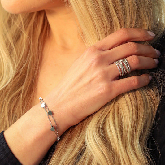 30B2103 - Layered Heart Charm Bracelet, Silver