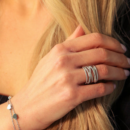 30R5113 - Amber Crystal Crossover Ring, Silver