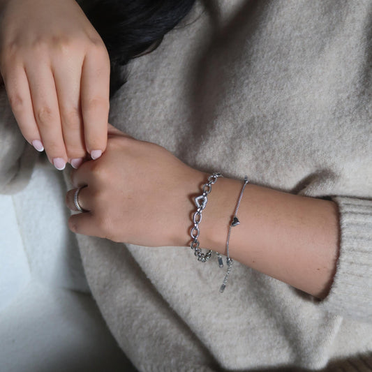 30B2019 - Crystal Starburst Multi Heart Bracelet, Silver