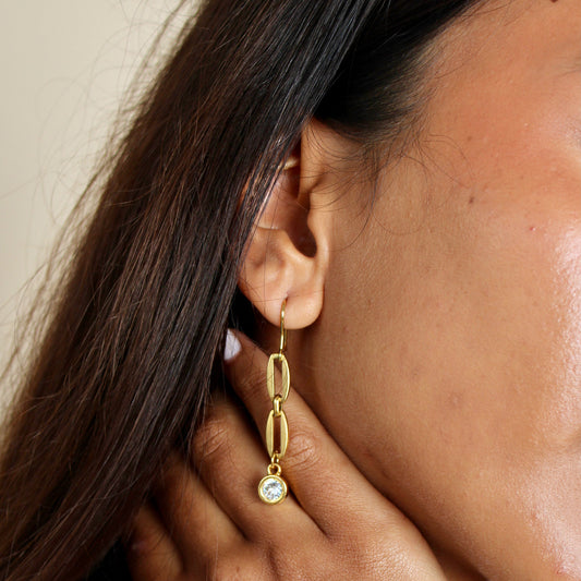 30E3065G - Long Link Birthstone Earrings, Gold