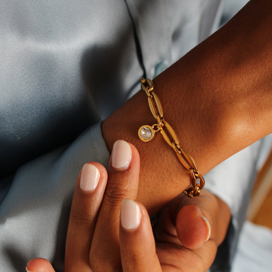 30B2863G - Long Link Birthstone Bracelet, Gold