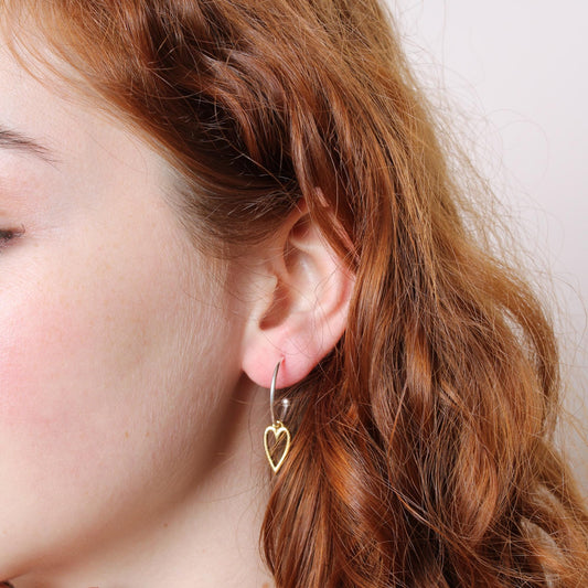 30E3180SG - Open Heart Hoop Earrings, Silver & Gold