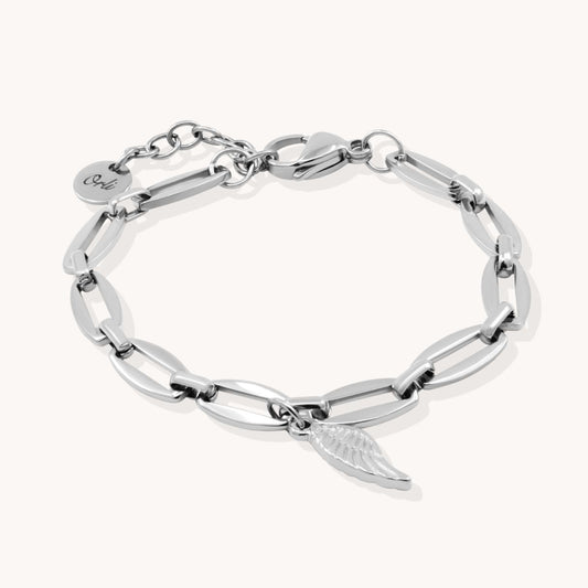 30B2813 - Angel Wing Long Link Bracelet, Silver