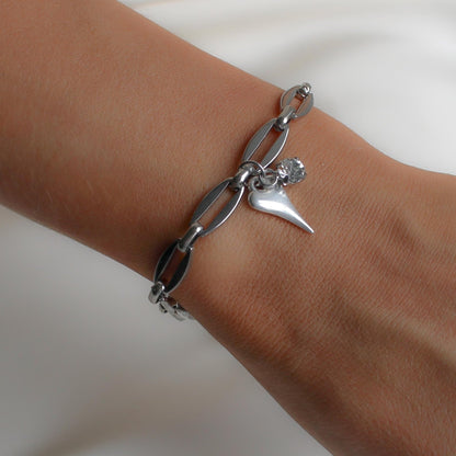 30B2808 - Mini Hourglass Heart & Birthstone Long Link Bracelet, Silver