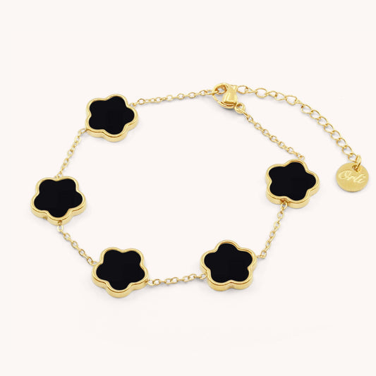 30B2036G - Black Multi Clover Bracelet, Gold
