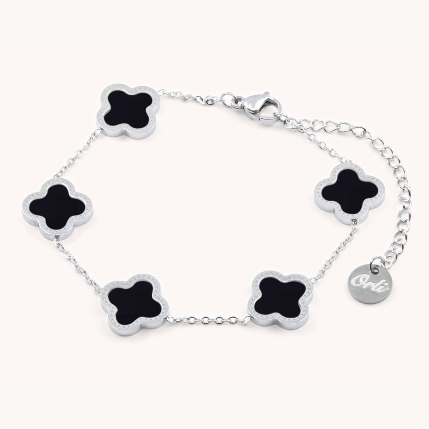 30B2022 - Black Multi Clover Bracelet, Silver