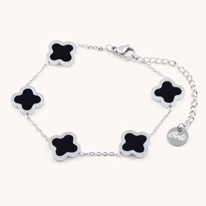 30B2022 - Black Multi Clover Bracelet, Silver