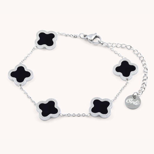 30B2022 - Black Multi Clover Bracelet, Silver