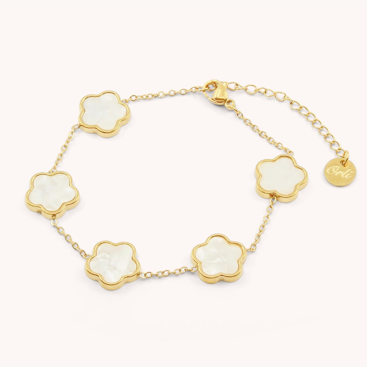 30B2036G - White Multi Clover Bracelet, Gold