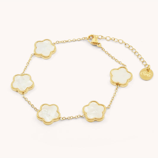 30B2036G - White Multi Clover Bracelet, Gold