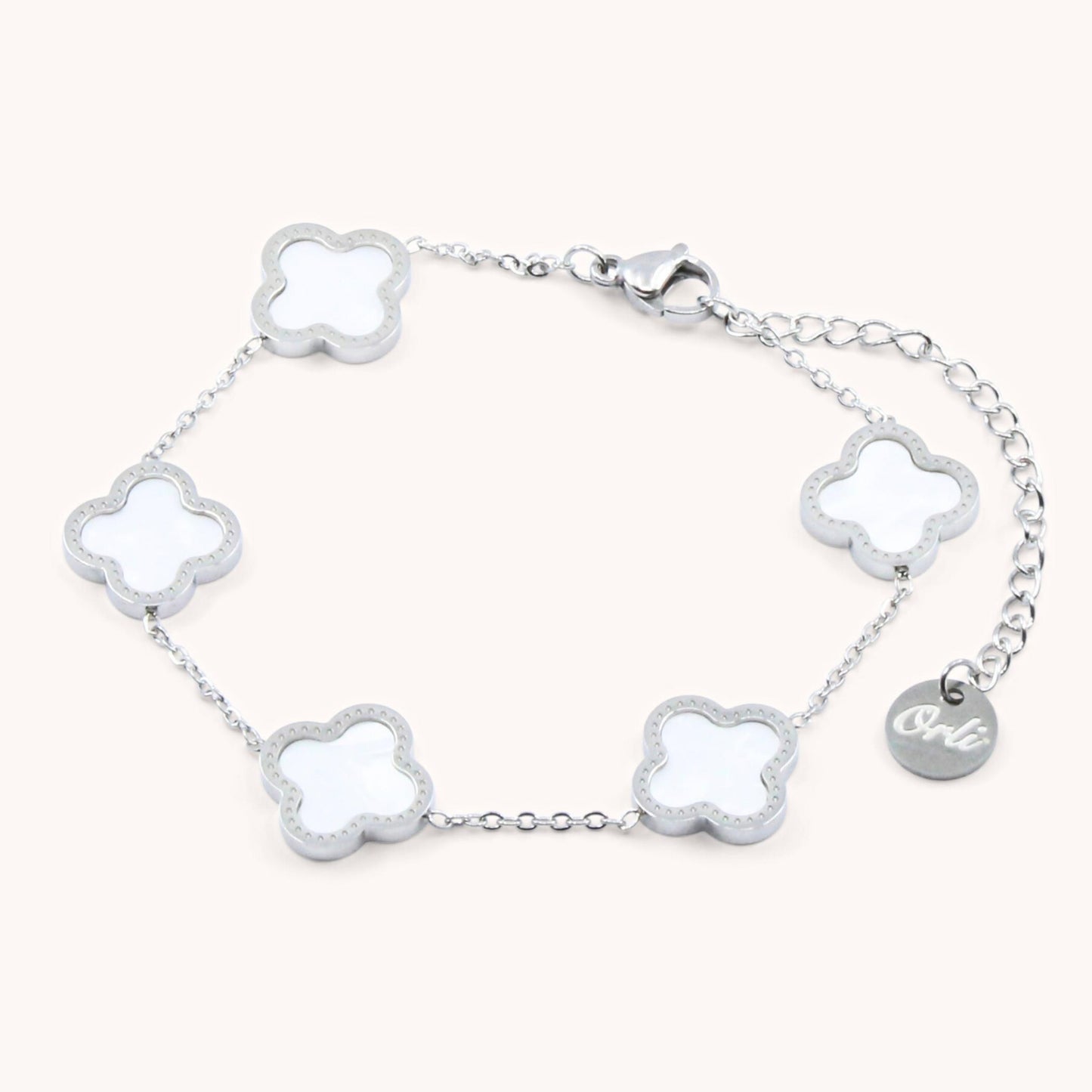 30B2022 - White Multi Clover Bracelet, Silver
