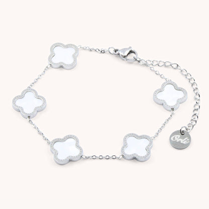 30B2022 - White Multi Clover Bracelet, Silver