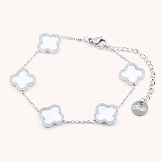 30B2022 - White Multi Clover Bracelet, Silver