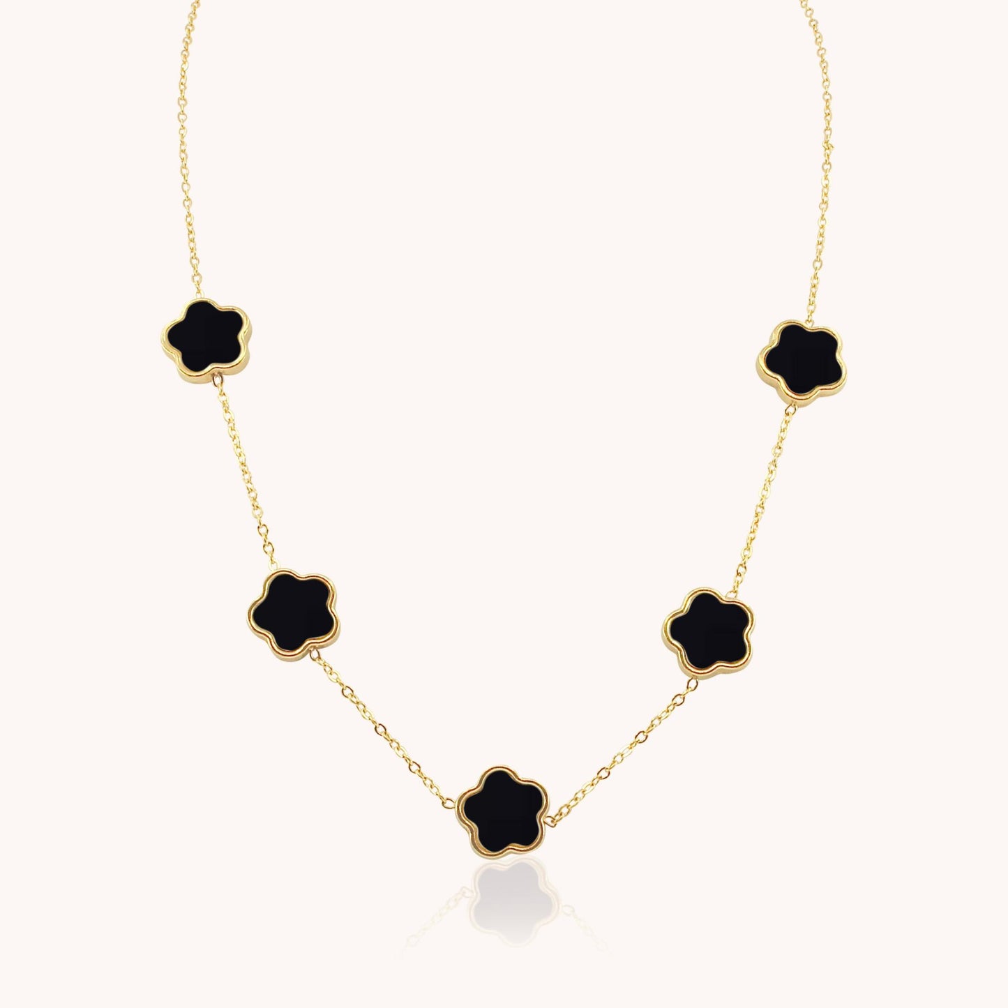 30N1027G - Black Multi Clover Necklace, Gold