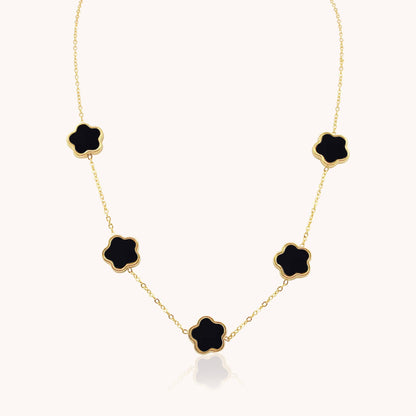 30N1027G - Black Multi Clover Necklace, Gold