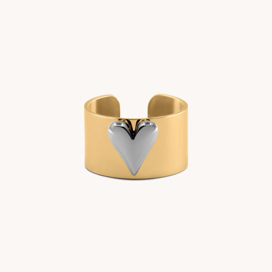30R5117GS - Celine Heart Statement Ring, Gold & Silver