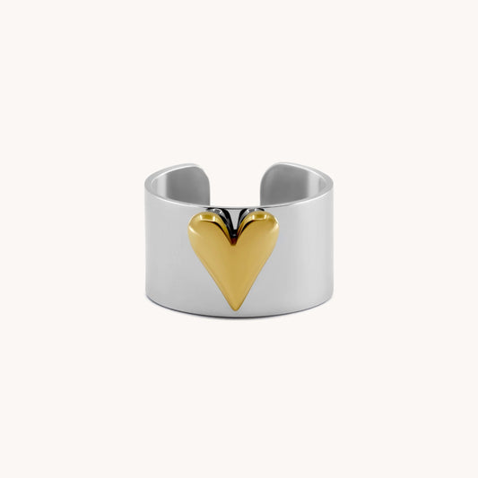30R5117SG - Celine Heart Statement Ring, Silver & Gold